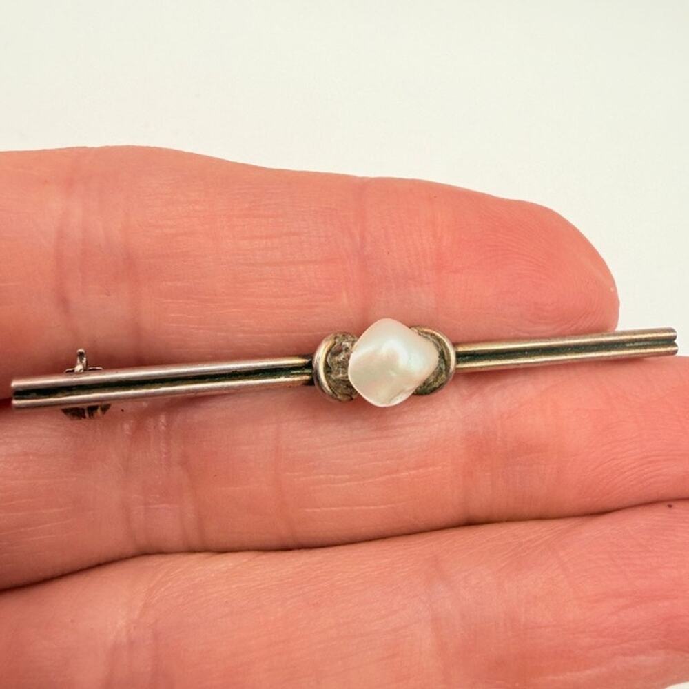 Antique TEKA 835 Silver Bar Brooch Baroque Pearl Theodor Klotz Germany